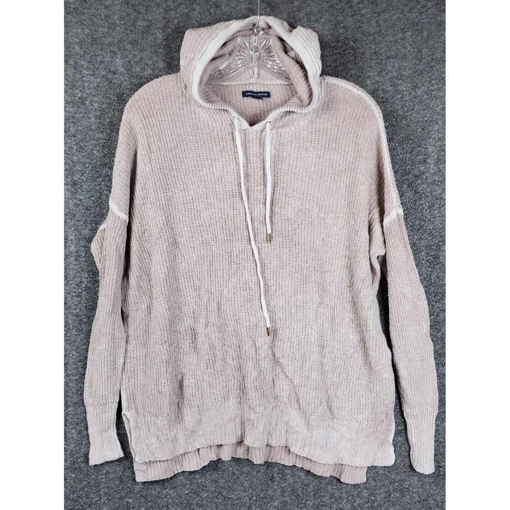 American Eagle Knit Hoodie Women Medium Mauve Relaxed Fit Pullover Sweater